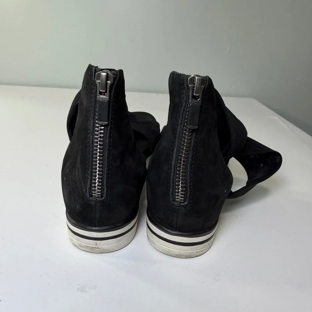 Eileen Fisher Zanya Black Mesh Elastic Suede Platform Sandal Back Zip Womens 8.5